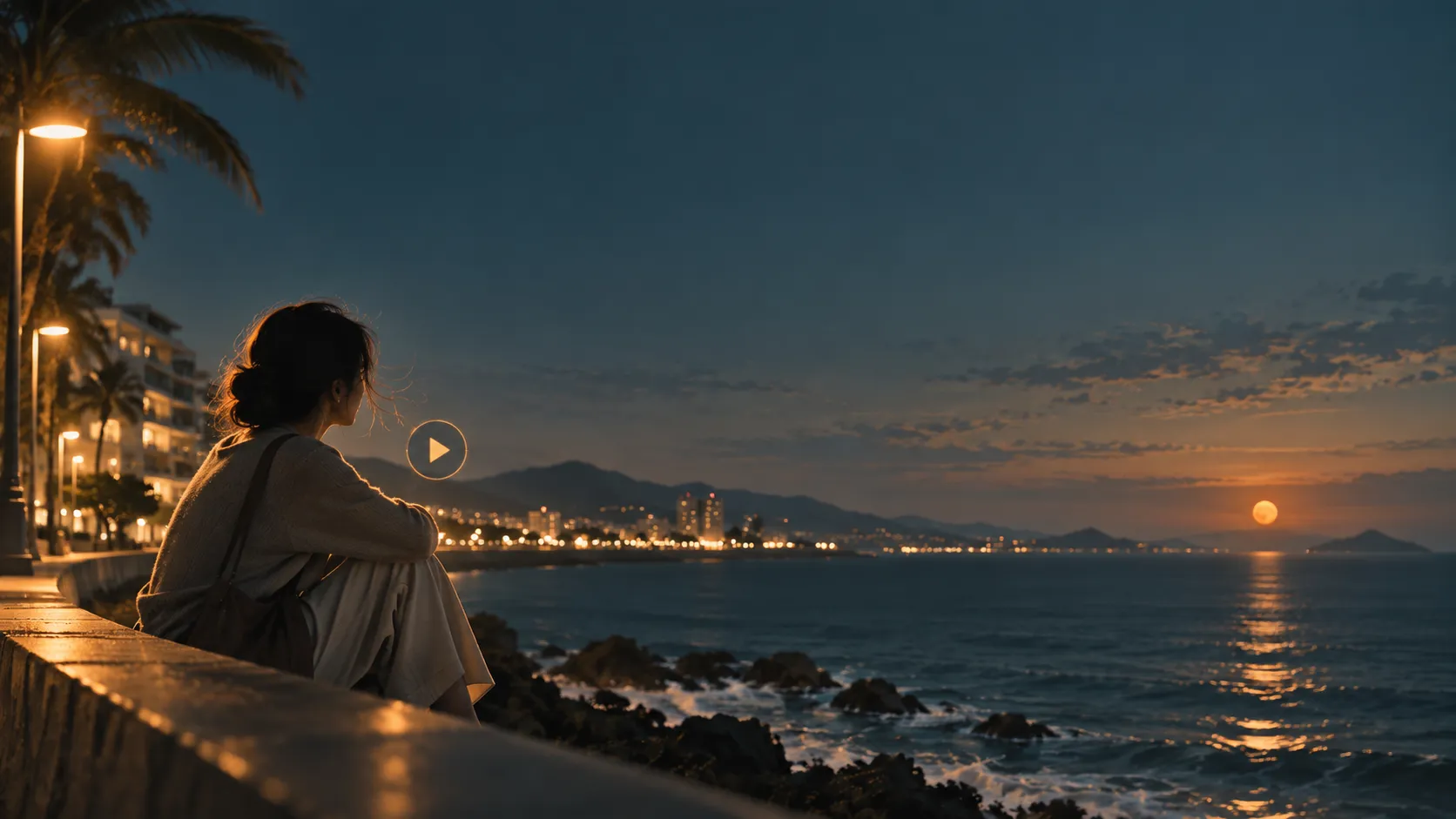 沿海骑行路线的傍晚片段